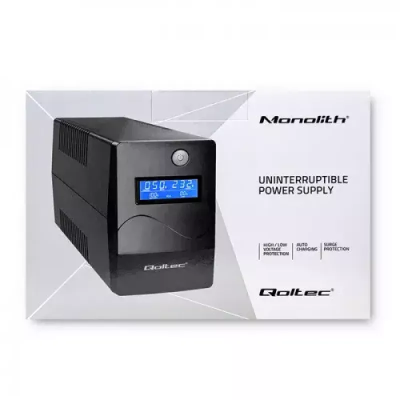 Qoltec Monolith 53979 SAI (UPS), line-interactive, 850 VA / 480 W, 2 tomas Schuko, LCD, USB, RJ45