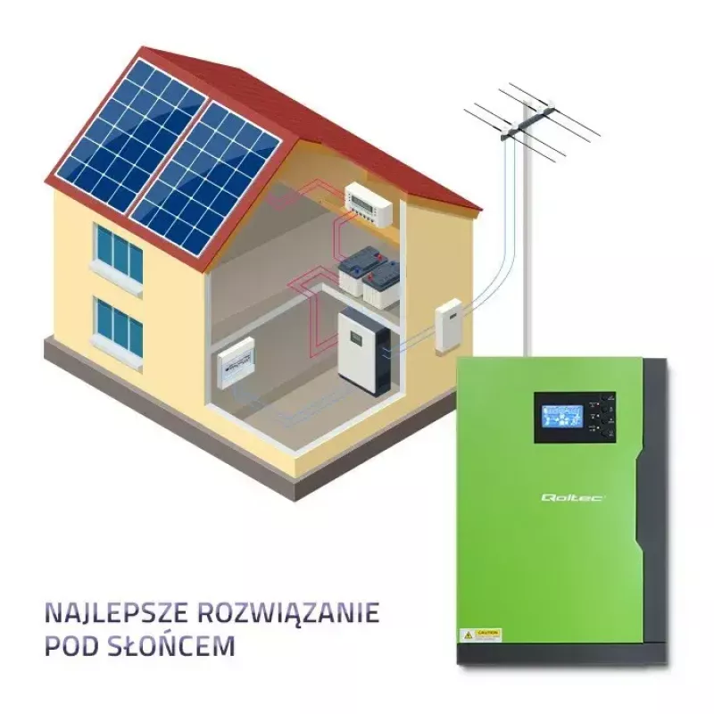 Qoltec 53886 inversor solar híbrido aislado de red (off-grid), 3,5 kW, 100 A MPPT, 24 V, onda senoidal pura