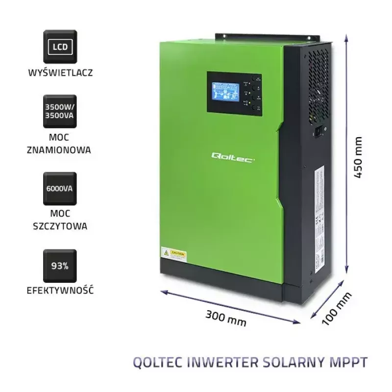 Qoltec 53886 inversor solar híbrido aislado de red (off-grid), 3,5 kW, 100 A MPPT, 24 V, onda senoidal pura