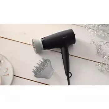 Secador de pelo Philips BHD302/00 1600W negro, 3 niveles de calor, 3 velocidades, aire frío, 2 boquillas