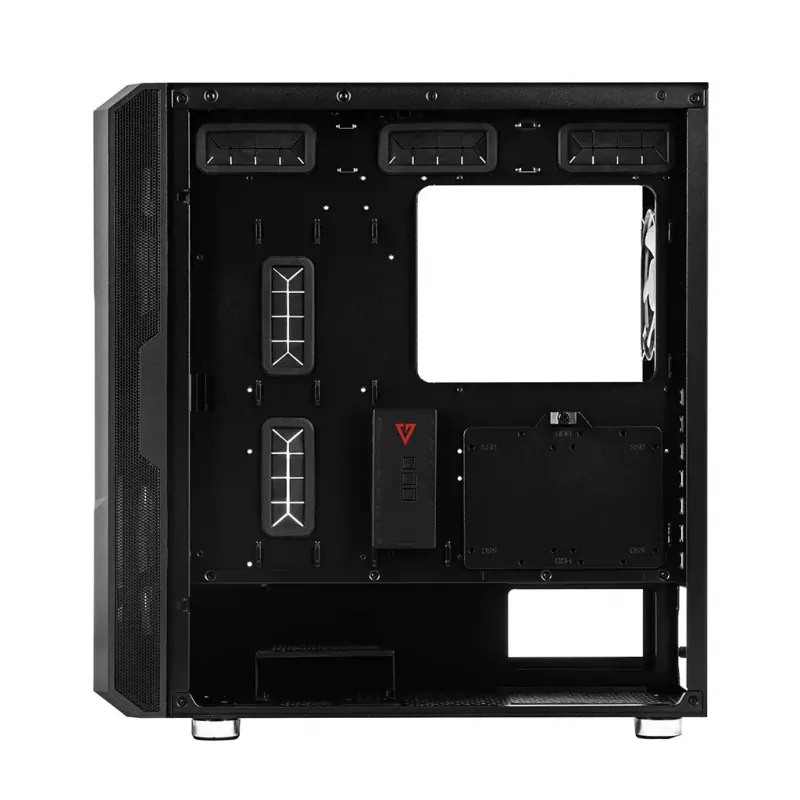 Caja de PC MODECOM AMIRANI ARGB Midi Tower, negra, cristal templado, 2x200mm frontales + 1x120mm trasero, USB-A 2x, USB-C 1x, compatible ATX/ITX, GPU hasta 35 cm