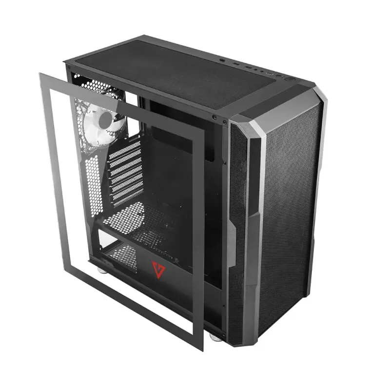 Caja de PC MODECOM AMIRANI ARGB Midi Tower, negra, cristal templado, 2x200mm frontales + 1x120mm trasero, USB-A 2x, USB-C 1x, compatible ATX/ITX, GPU hasta 35 cm