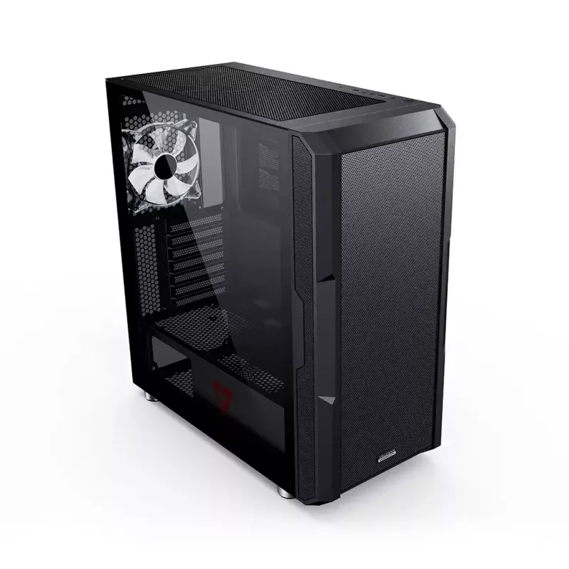 Caja de PC MODECOM AMIRANI ARGB Midi Tower, negra, cristal templado, 2x200mm frontales + 1x120mm trasero, USB-A 2x, USB-C 1x, compatible ATX/ITX, GPU hasta 35 cm
