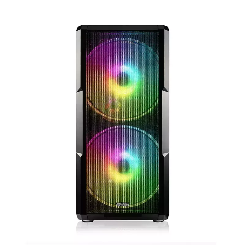 Caja de PC MODECOM AMIRANI ARGB Midi Tower, negra, cristal templado, 2x200mm frontales + 1x120mm trasero, USB-A 2x, USB-C 1x, compatible ATX/ITX, GPU hasta 35 cm