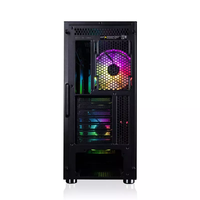 Caja de PC MODECOM AMIRANI ARGB Midi Tower, negra, cristal templado, 2x200mm frontales + 1x120mm trasero, USB-A 2x, USB-C 1x, compatible ATX/ITX, GPU hasta 35 cm