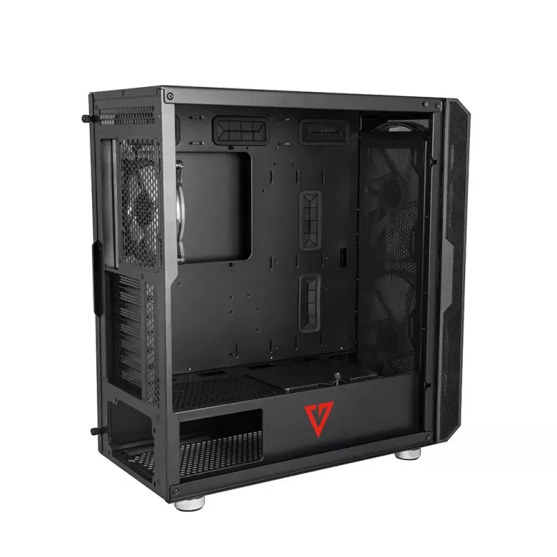 Caja de PC MODECOM AMIRANI ARGB Midi Tower, negra, cristal templado, 2x200mm frontales + 1x120mm trasero, USB-A 2x, USB-C 1x, compatible ATX/ITX, GPU hasta 35 cm