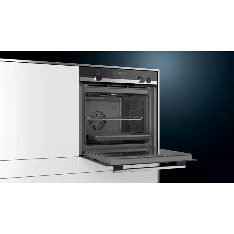 Horno eléctrico empotrable Siemens iQ500 HR538ABS1, 71 L, negro, acero inoxidable, pantalla LCD