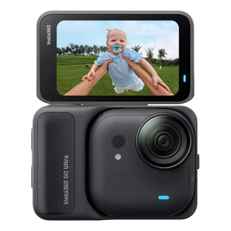 Insta360 GO Ultra Standard Bundle cámara de acción, 4K Ultra HD 3840x2880, sensor de 1/1,28 pulgadas, 240 fps, Wi-Fi, Bluetooth 5.4, pantalla táctil abatible de 2,5 pulgadas, MicroSD, 52,9 g, negra