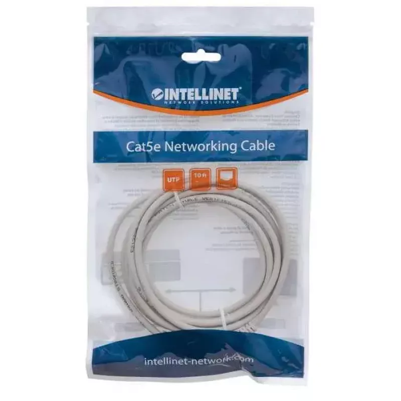 Intellinet 319768 Cat5e U/UTP cable de conexión (patch), 3 m, RJ45-RJ45, CCA, PVC, contactos chapados en oro, snagless, gris