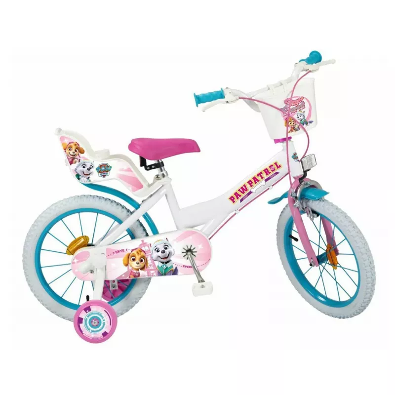 Bicicleta infantil Toimsa 16 inch Modelo 1681 — cuadro de acero, ruedas de 16 inch con aire, frenos de llanta delantero y trasero, con ruedines y cesta (PAW Patrol)