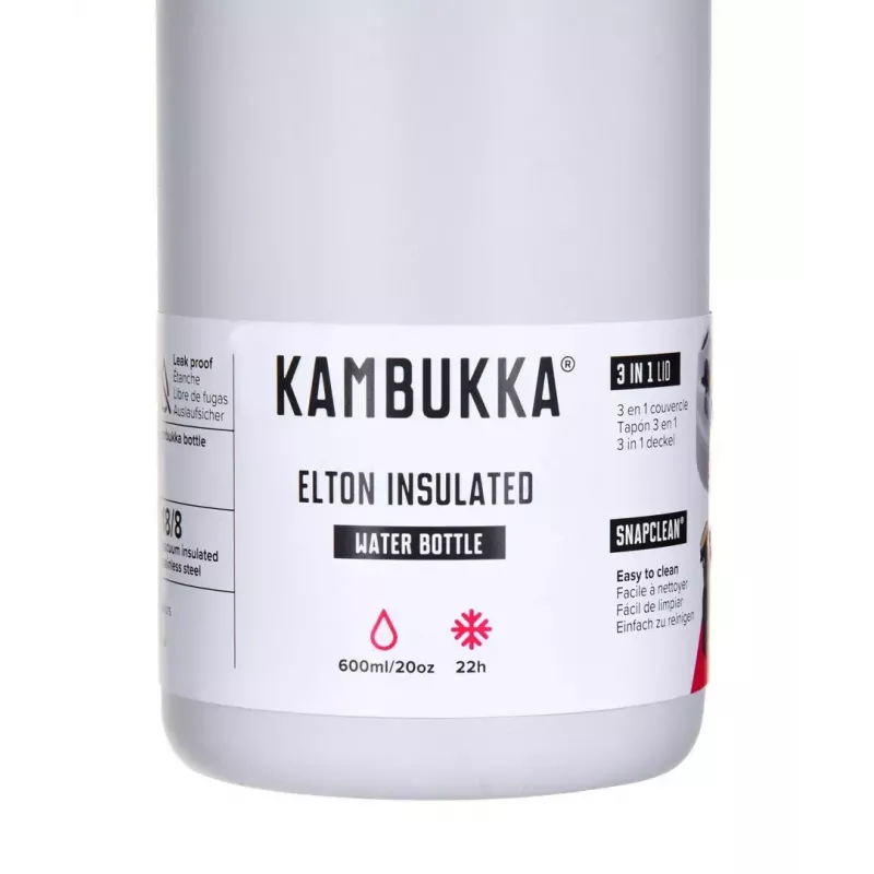 Botella isotérmica Kambukka Elton 600 ml blanco tiza – Botella al vacío, acero inoxidable 18/8, a prueba de fugas, tapa Snapclean