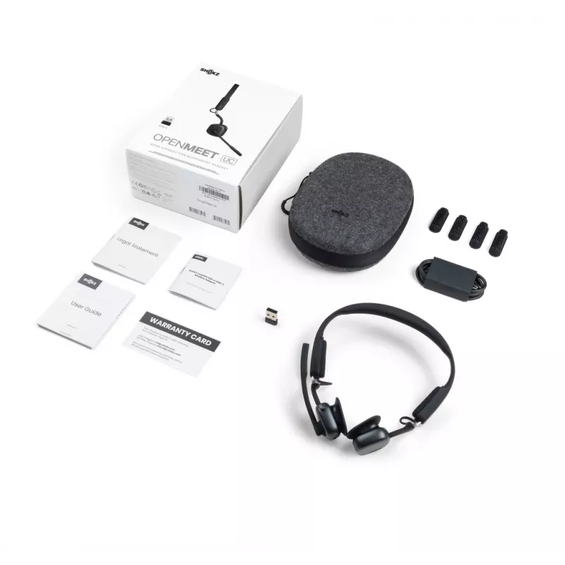 SHOKZ OpenMeet UC Auriculares inalámbricos Bluetooth de conducción ósea para videoconferencia con adaptador USB-A