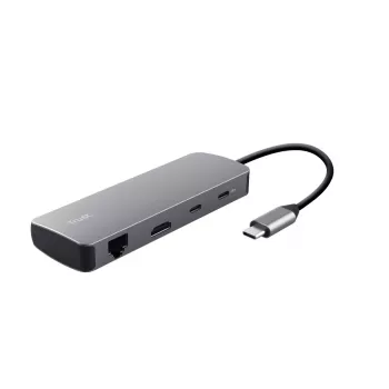 Hub USB Type-C TRUST 25672 — HDMI, RJ-45, USB 3.2 Gen 1 Type-A/Type-C, SD/MicroSD, gris