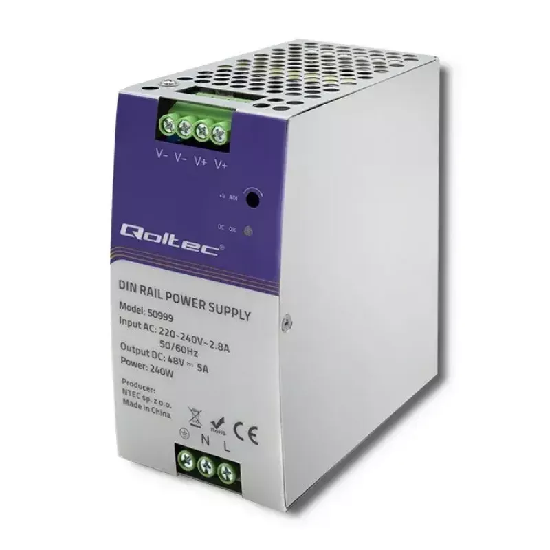 Fuente de alimentación para carril DIN QOLTEC 50999, 240W, 48V DC, salida 5A