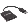 Manhattan divisor DisplayPort 1.2 con 2 puertos DisplayPort 1.2 y MST, 4K@30Hz, alimentado por USB-A, función de videowall, negro, MST = Multi-Stream Transport, 3 años de garantía