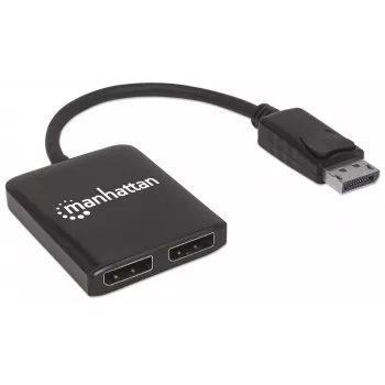 Manhattan DisplayPort 1.2 a hub splitter de 2 puertos DisplayPort 1.2 con MST, 4K@30Hz, alimentación USB-A, función de videowall, negro, MST = Multi-Stream-Transport, 3 años de garantía