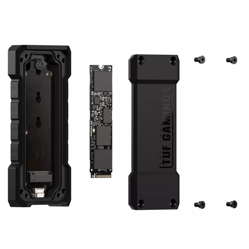Caja para SSD ASUS TUF Gaming A2 Negra para M.2 PCIe / SATA, USB 3.2 Gen 2x2 20 Gbit/s, hasta 4 TB, aluminio, IP68