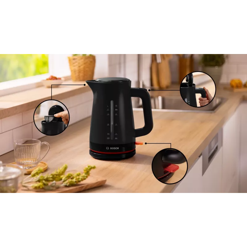 Hervidor eléctrico Bosch MyMoment TWK3M123 — 1,7 L, 2400 W, negro