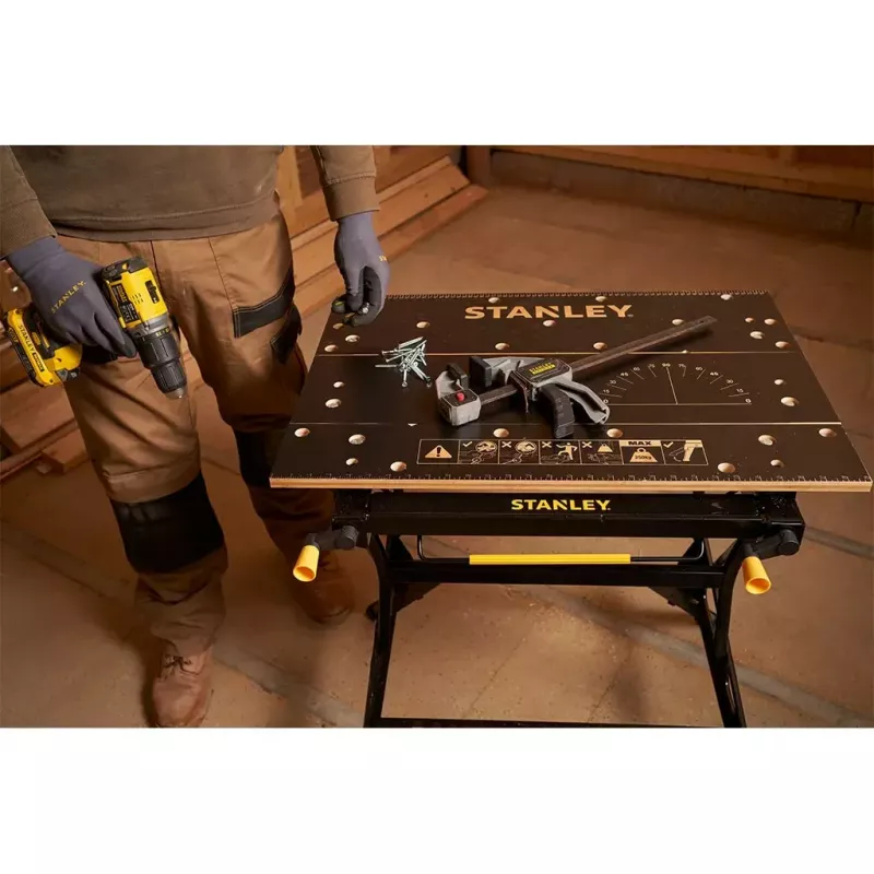 Banco de trabajo para madera Stanley STST83800-1 Bambú Acero Negro Amarillo 625 mm