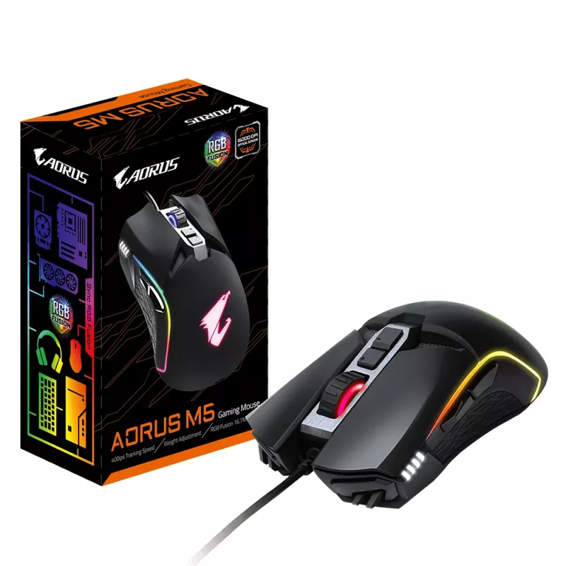 Ratón gaming GIGABYTE AORUS M5 para diestros USB Type-A óptico 16000 DPI