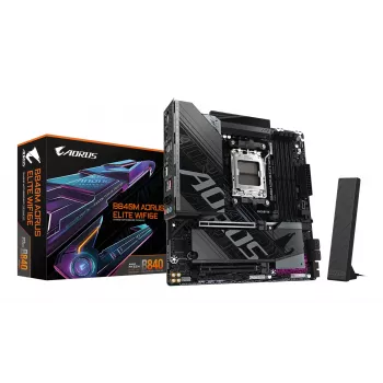 Placa base GIGABYTE B840M AORUS ELITE WIFI6E - CPUs AMD Ryzen 9000, VRM de 10+2+2 fases, hasta 8200MHz DDR5(O.C), 2xPCIe 4.0 M.2, Wi-Fi 6E, LAN 2.5GbE, USB 3.2 Gen 2