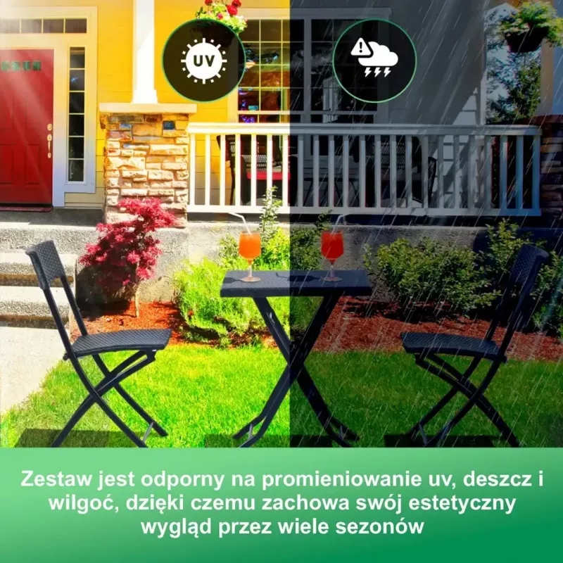 Conjunto de muebles de jardín Extralink L-0201P — 2 sillas y mesa negra