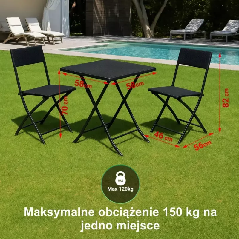 Conjunto de muebles de jardín Extralink L-0201P — 2 sillas y mesa negra