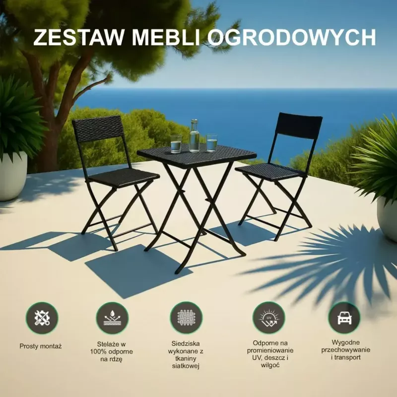 Conjunto de muebles de jardín Extralink L-0201P — 2 sillas y mesa negra