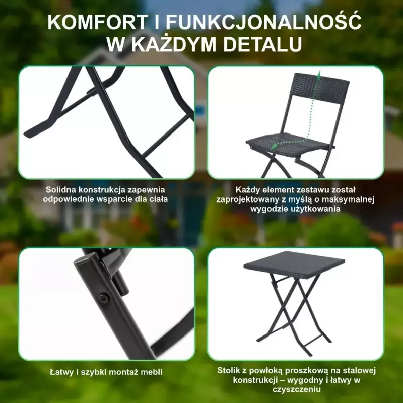 Conjunto de muebles de jardín Extralink L-0201P — 2 sillas y mesa negra
