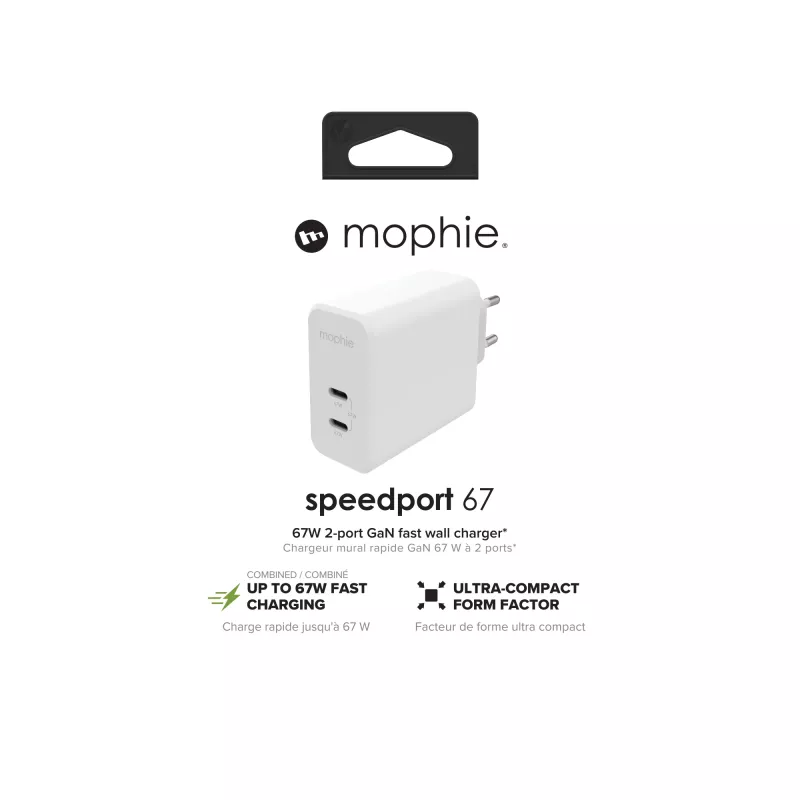 Adaptador de pared mophie accesorios USB-C-PD-DUAL-67W-GAN-blanco-EU (2xUSBC)