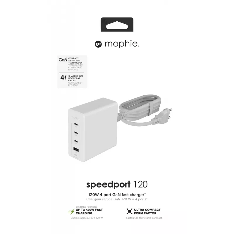 mophie adaptador de pared accesorios USB-C-PD-HUB-120W-GAN blanco EU (3xUSBC + 1xUSBA)