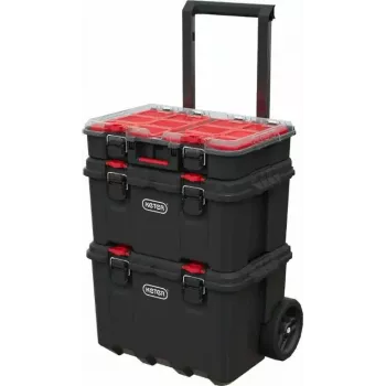 Cajas de almacenamiento apilables Keter 250927 — set de 3 organizadores apilables de tecnopolímero con ruedas y cierre, 525×694×411 mm, negro
