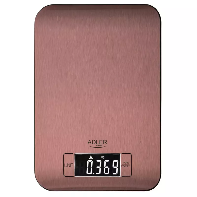 Báscula de cocina electrónica Adler AD 3183 — capacidad 5 kg, precisión 1 g, superficie de pesaje de acero inoxidable, color cobre