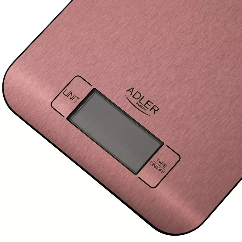 Báscula de cocina electrónica Adler AD 3183 — capacidad 5 kg, precisión 1 g, superficie de pesaje de acero inoxidable, color cobre