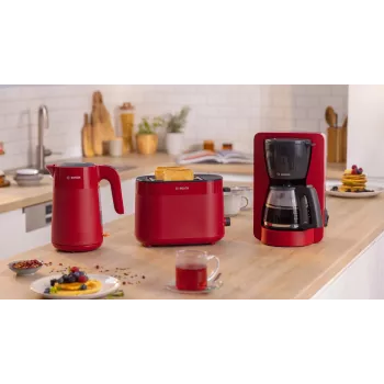 Tostadora Bosch TAT2M124 — 2 rebanadas 950 W, roja, centrado del pan, descongelación, elevación
