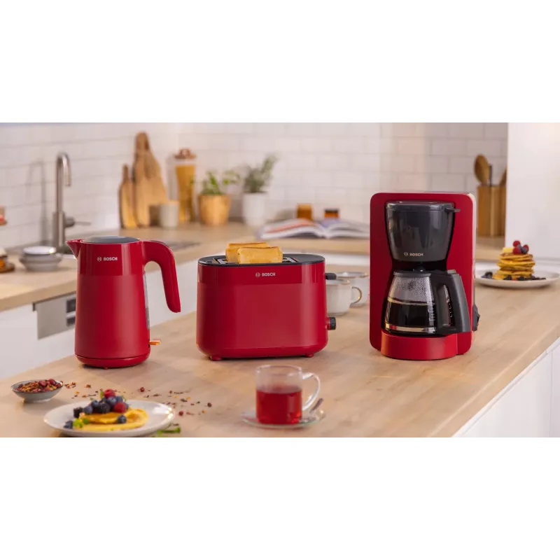 Tostadora Bosch TAT2M124 — 2 rebanadas 950 W, roja, centrado del pan, descongelación, elevación