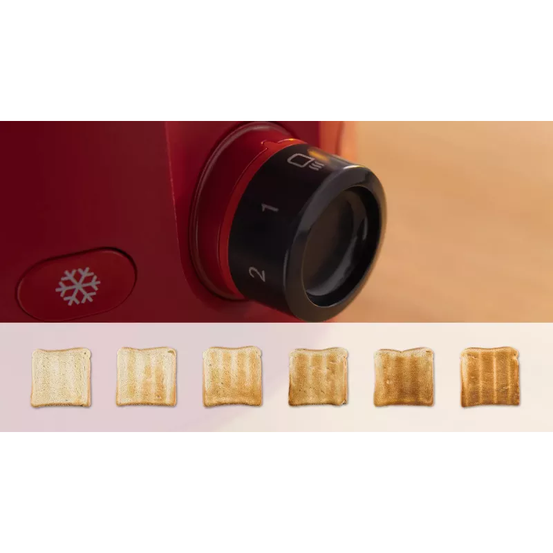 Tostadora Bosch TAT2M124 — 2 rebanadas 950 W, roja, centrado del pan, descongelación, elevación