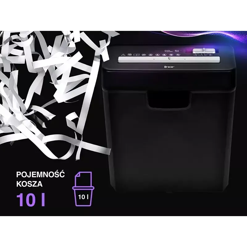 Destructora de documentos TRACER Edge10L corte cruzado, capacidad 10 hojas, corte 6 mm, depósito 10 L, negra