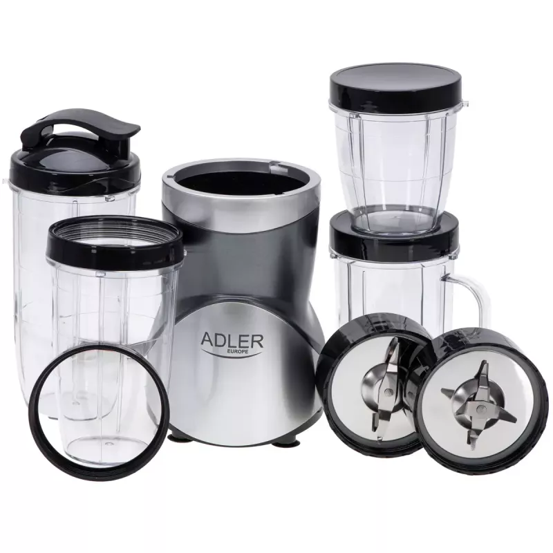 Batidora de vaso Adler AD 4084 Smoothie Set — 500 W (máx. 1200 W), jarra de cristal 0,7 l, recipiente extraíble, negra