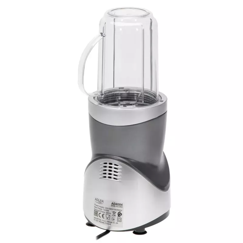 Batidora de vaso Adler AD 4084 Smoothie Set — 500 W (máx. 1200 W), jarra de cristal 0,7 l, recipiente extraíble, negra