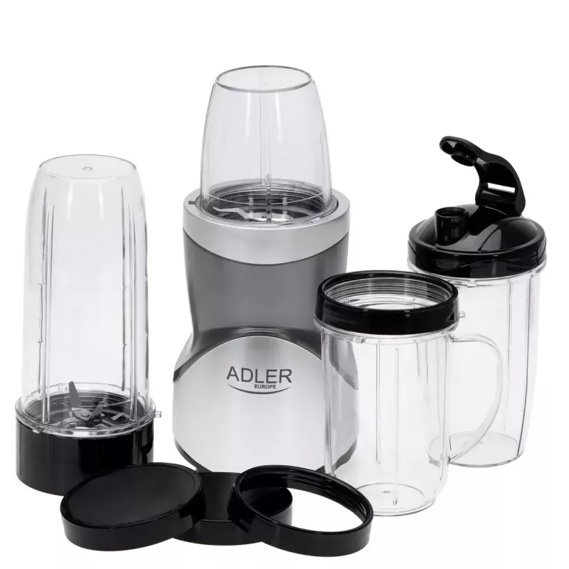 Batidora de vaso Adler AD 4084 Smoothie Set — 500 W (máx. 1200 W), jarra de cristal 0,7 l, recipiente extraíble, negra