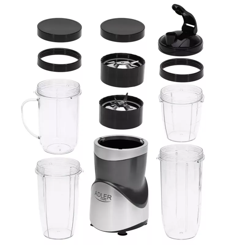 Batidora de vaso Adler AD 4084 Smoothie Set — 500 W (máx. 1200 W), jarra de cristal 0,7 l, recipiente extraíble, negra