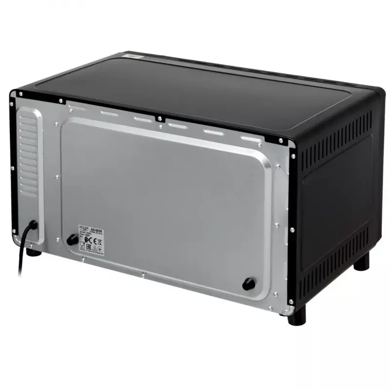 Mini horno Adler AD 6030 — 30 L / 1500 W, temporizador mecánico, asador giratorio, 230 °C, independiente, negro