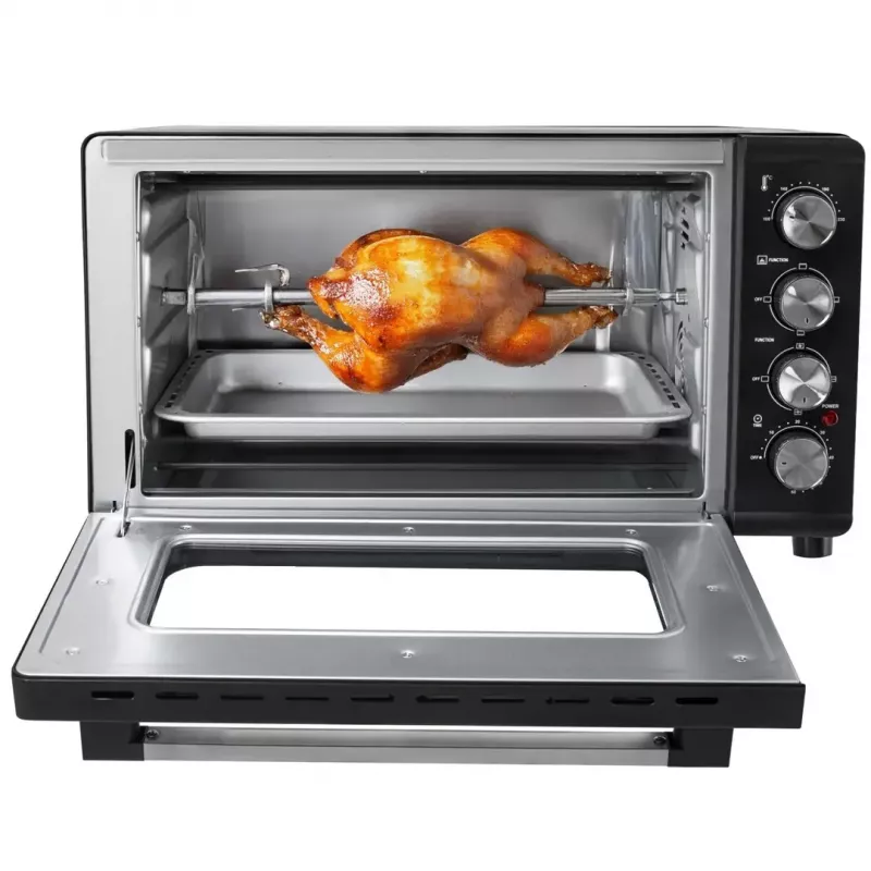 Mini horno Adler AD 6030 — 30 L / 1500 W, temporizador mecánico, asador giratorio, 230 °C, independiente, negro