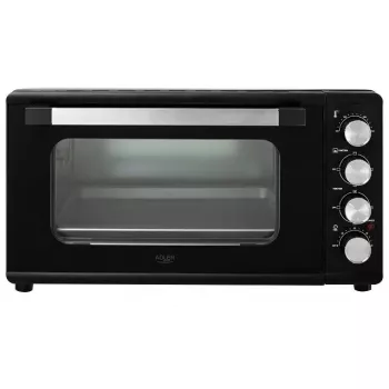 Mini horno Adler AD 6030 — 30 L / 1500 W, temporizador mecánico, asador giratorio, 230 °C, independiente, negro