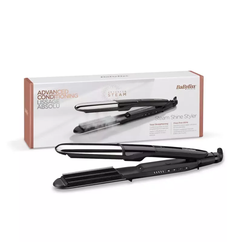 Plancha de pelo BaByliss ST496E Steam Mist Styler, negro/plateado, cable de 2,5 m