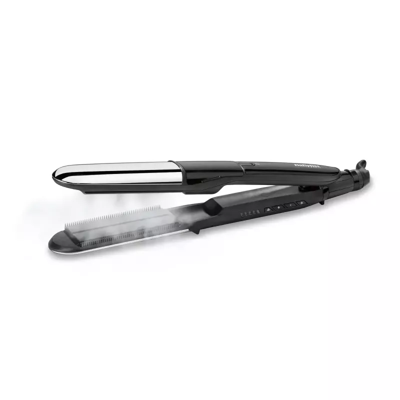 Plancha de pelo BaByliss ST496E Steam Mist Styler, negro/plateado, cable de 2,5 m