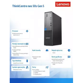 Lenovo ThinkCentre neo 50s Gen 5 Intel® Core™ i7 i7-14700 16 GB DDR5-SDRAM 512 GB SSD Windows 11 Pro SFF PC negro, gris