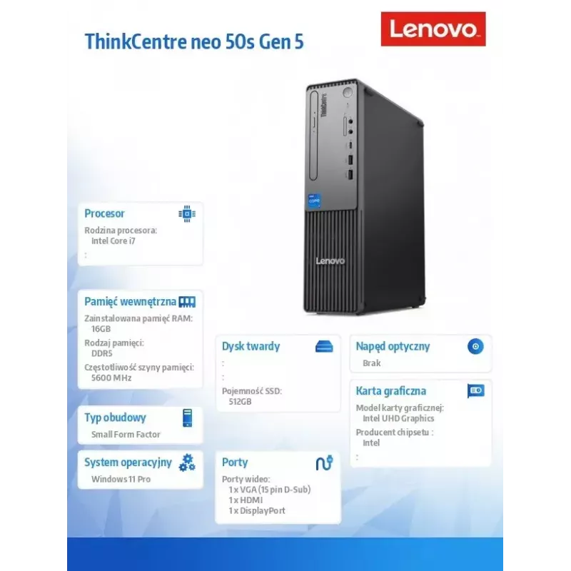 Lenovo ThinkCentre neo 50s Gen 5 Intel® Core™ i7 i7-14700 16 GB DDR5-SDRAM 512 GB SSD Windows 11 Pro SFF PC negro, gris