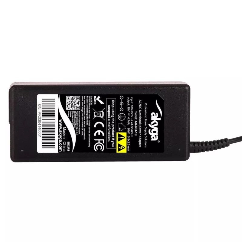 Fuente de alimentación para portátil Akyga AK-ND-10 para Asus / Toshiba / Lenovo, 90 W, 19 V / 4,74 A, 5,5 x 2,5 mm
